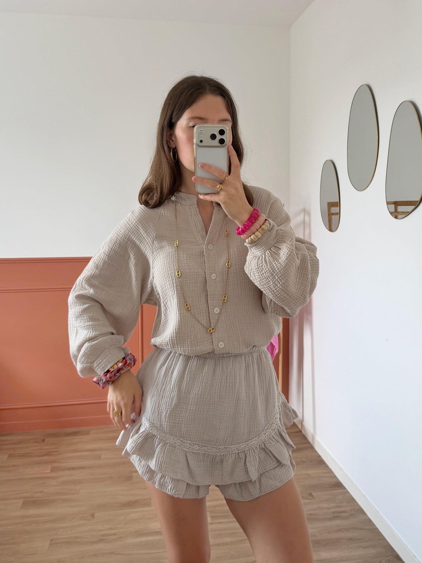 Chemisier gaze de coton LINE beige