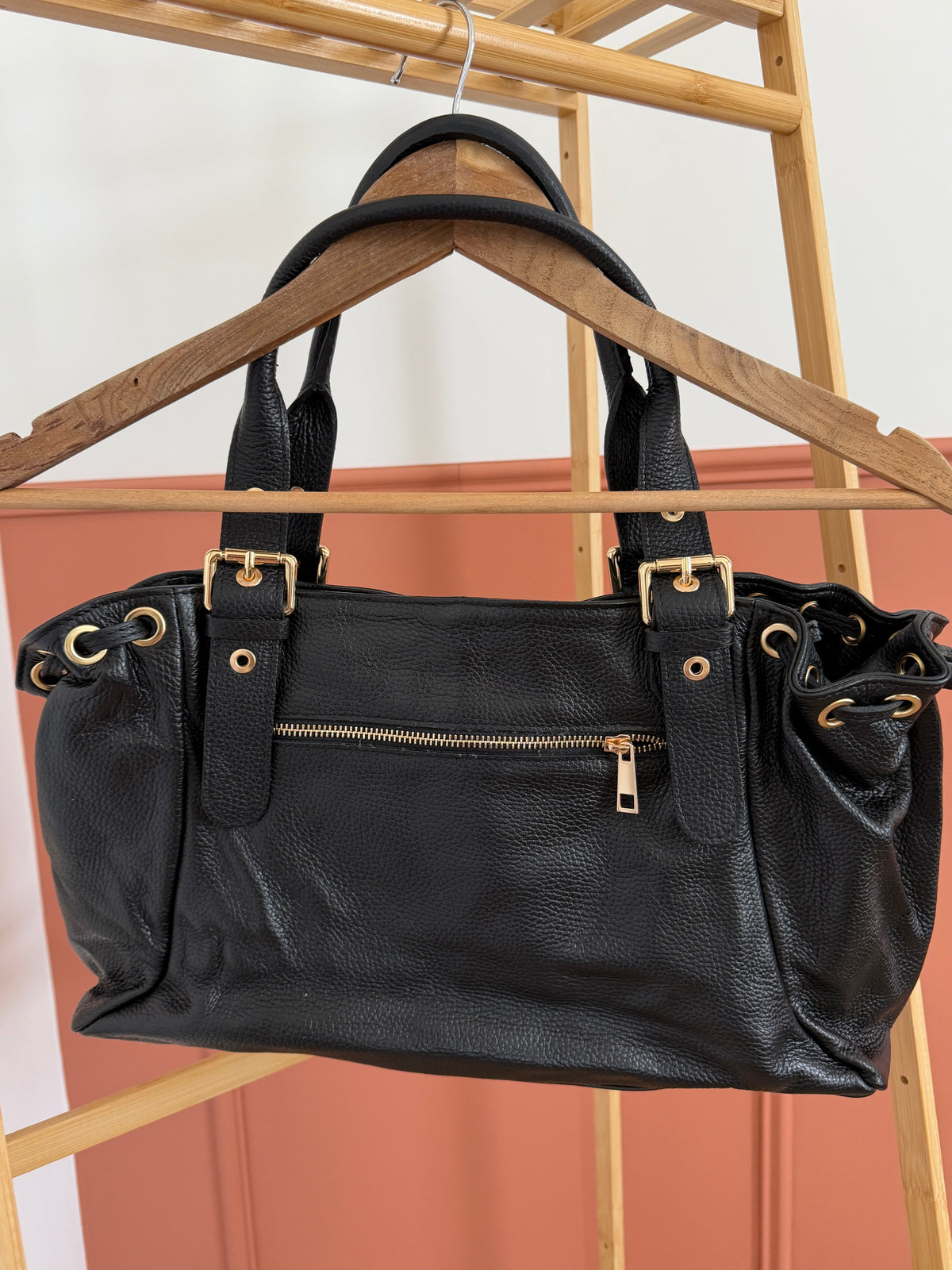 Sac BELLA noir cuir grainé