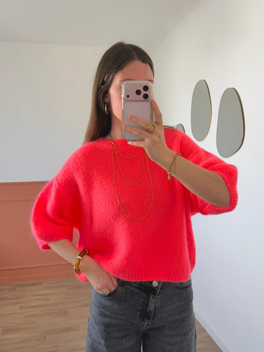 Pull manches courtes LANA corail fluo