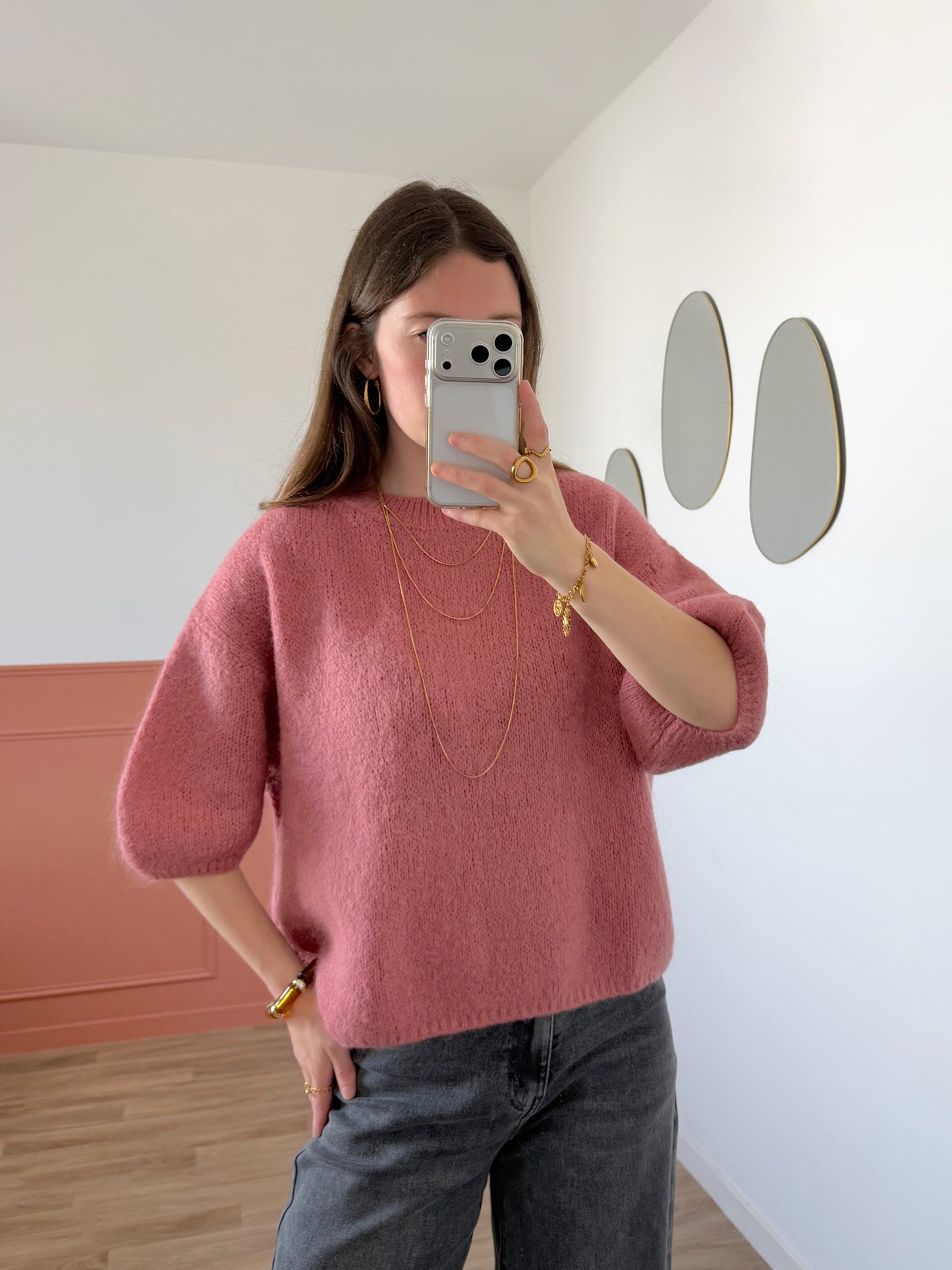 Pull manches courtes LANA vieux rose