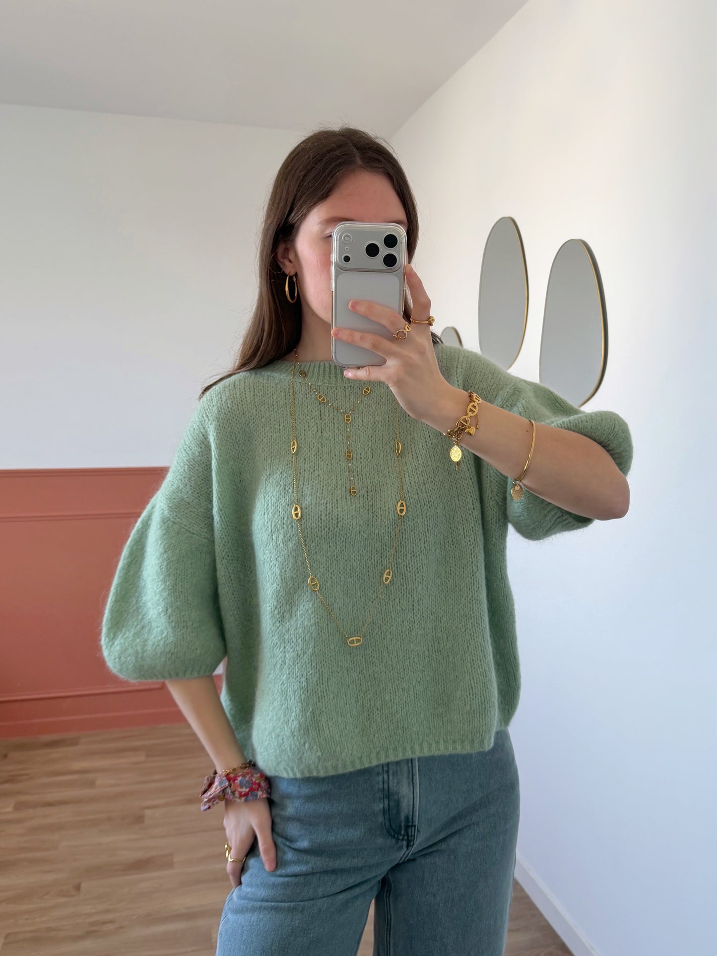 Pull manches courtes LANA vert d'eau