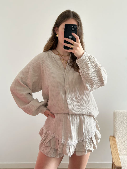 Jupe-short gaze de coton LINE beige