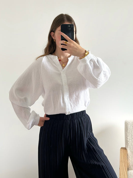 Chemisier gaze de coton LINE blanc