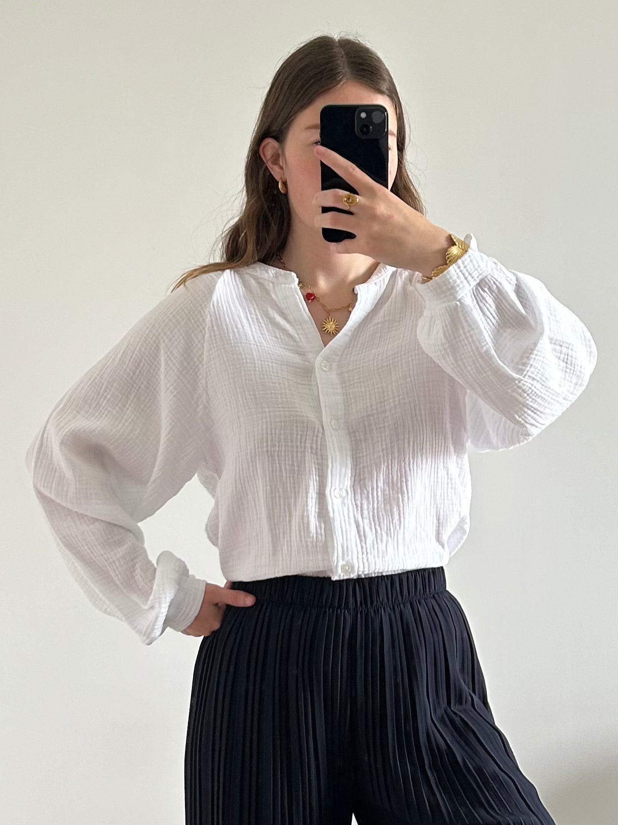 Chemisier gaze de coton LINE blanc