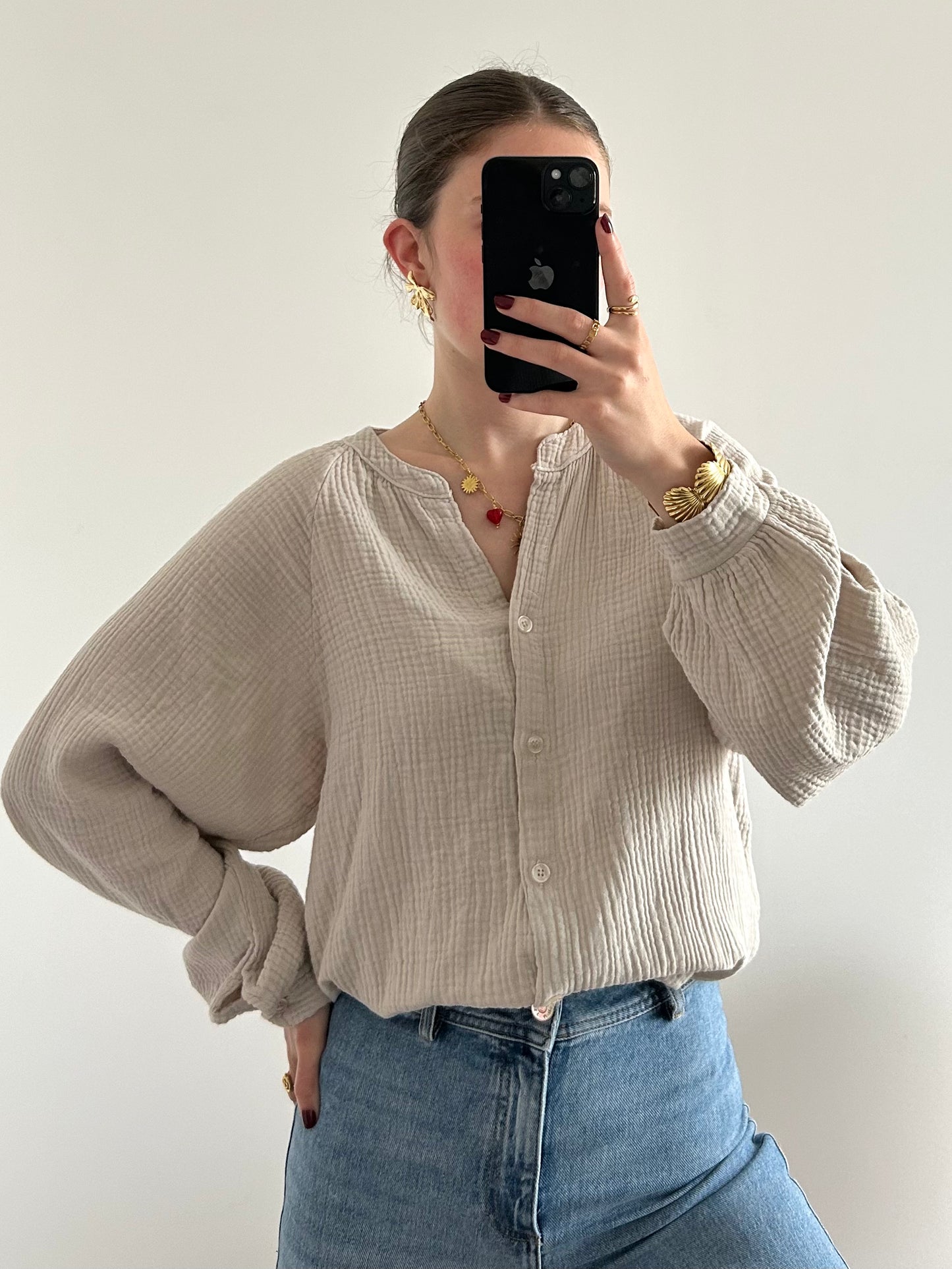 Chemisier gaze de coton LINE beige