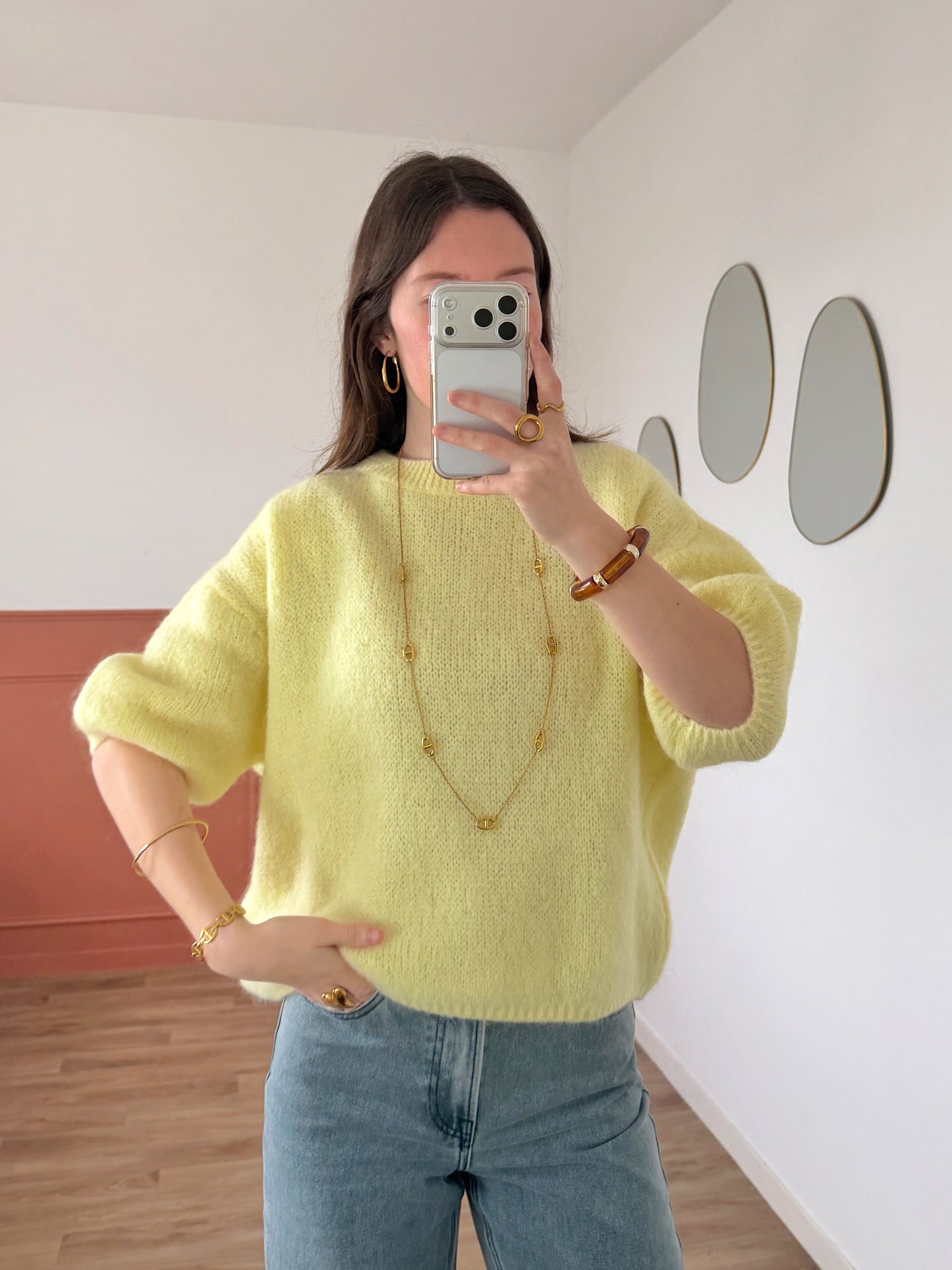Pull manches courtes LANA jaune clair