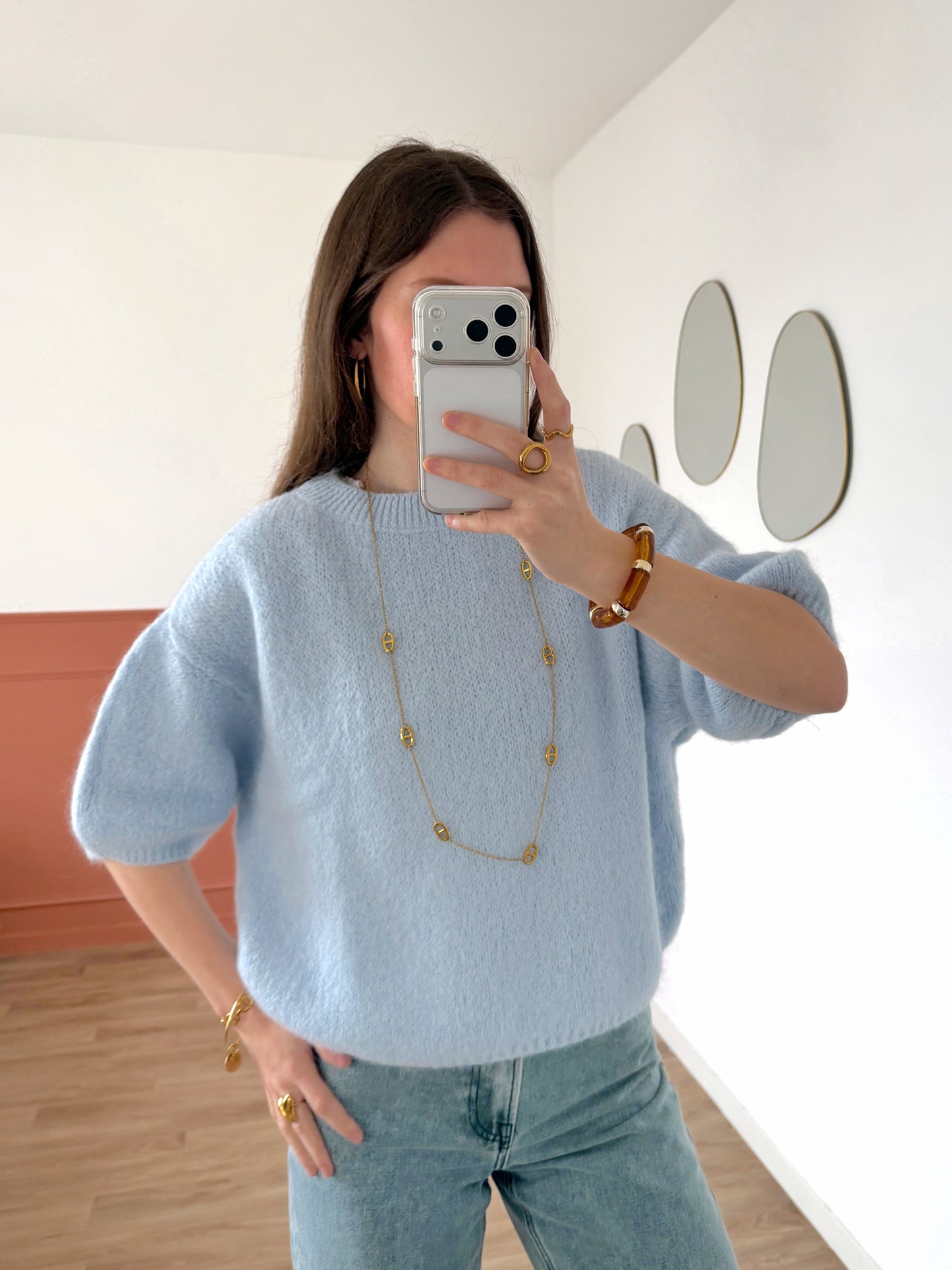 Pull manches courtes LANA bleu clair