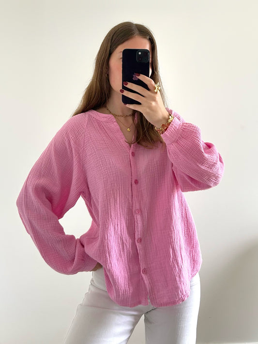 Chemisier gaze de coton LINE rose