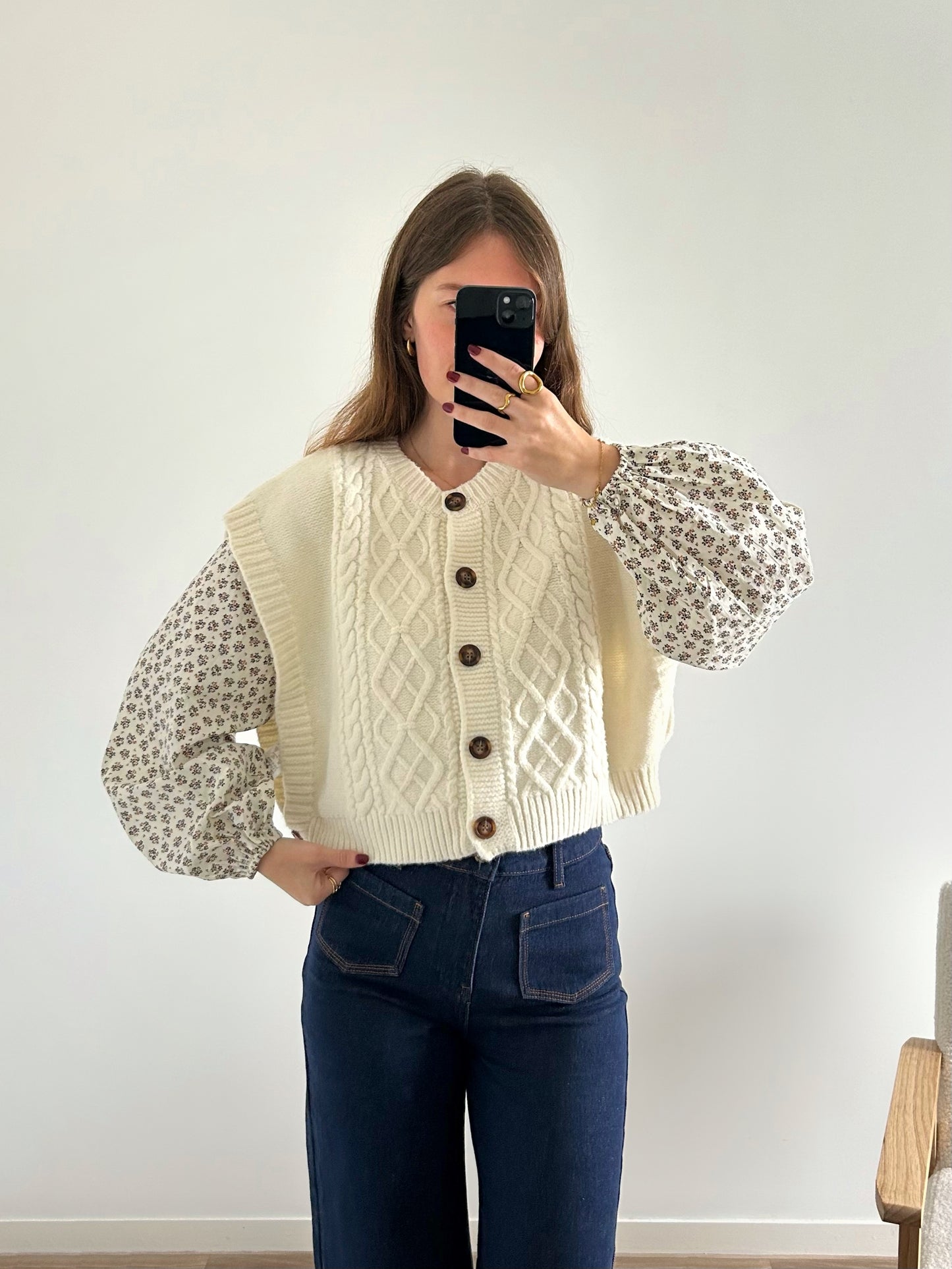 Cardigan sans manches LOU crème
