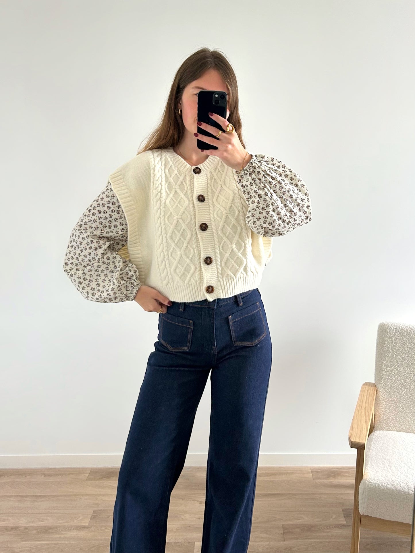 Cardigan sans manches LOU crème