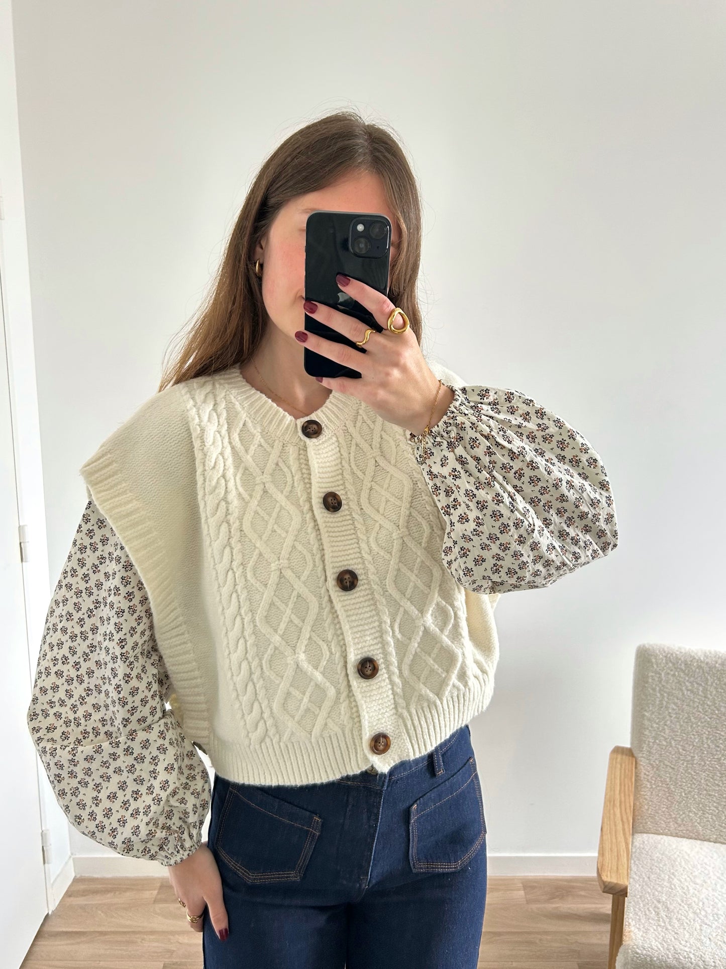 Cardigan sans manches LOU crème