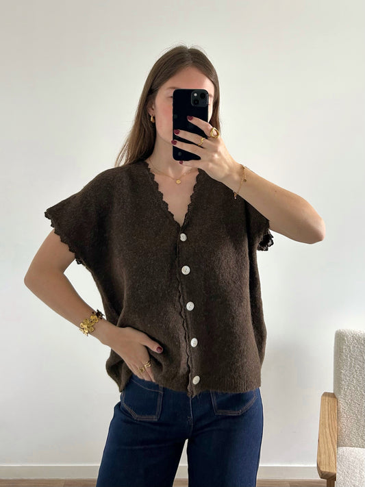 Cardigan sans manches LISON chocolat
