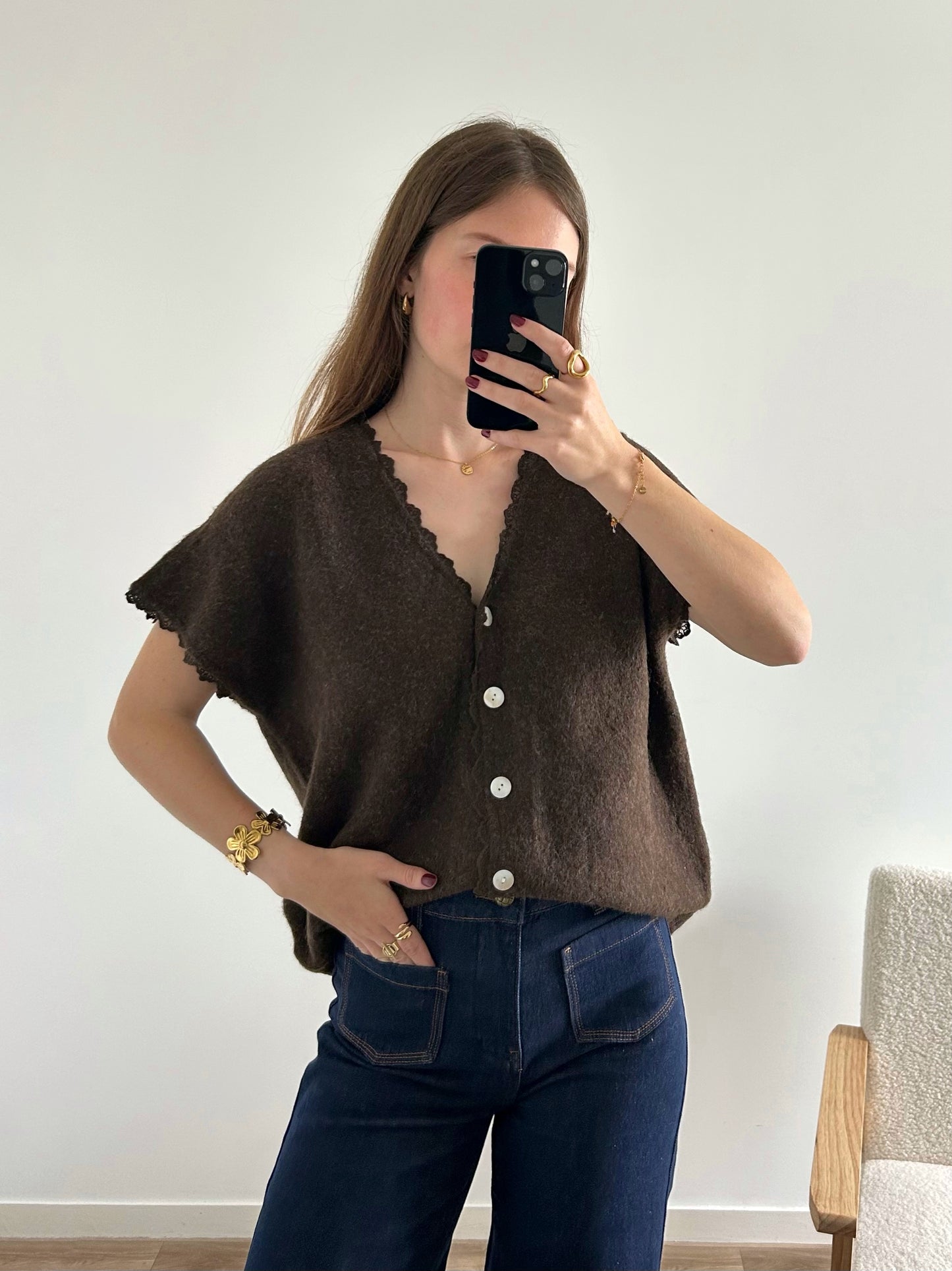 Cardigan sans manches LISON chocolat