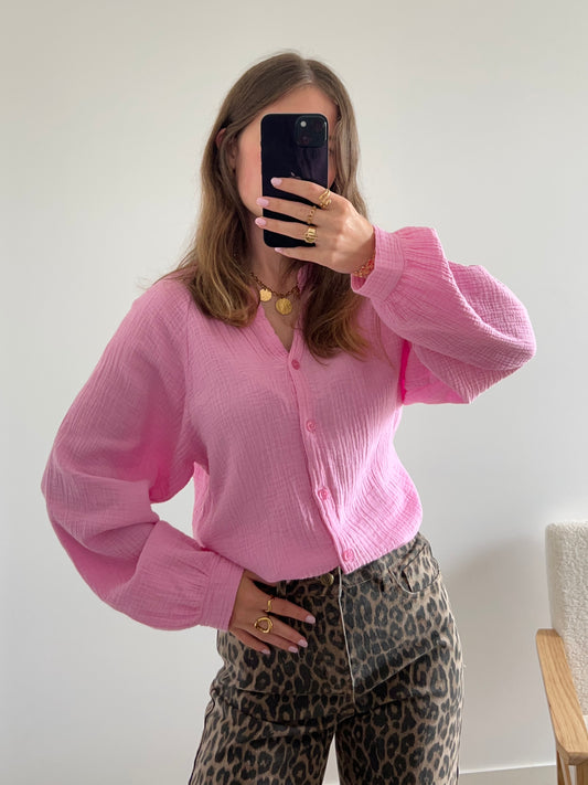 Chemisier gaze de coton LINE rose