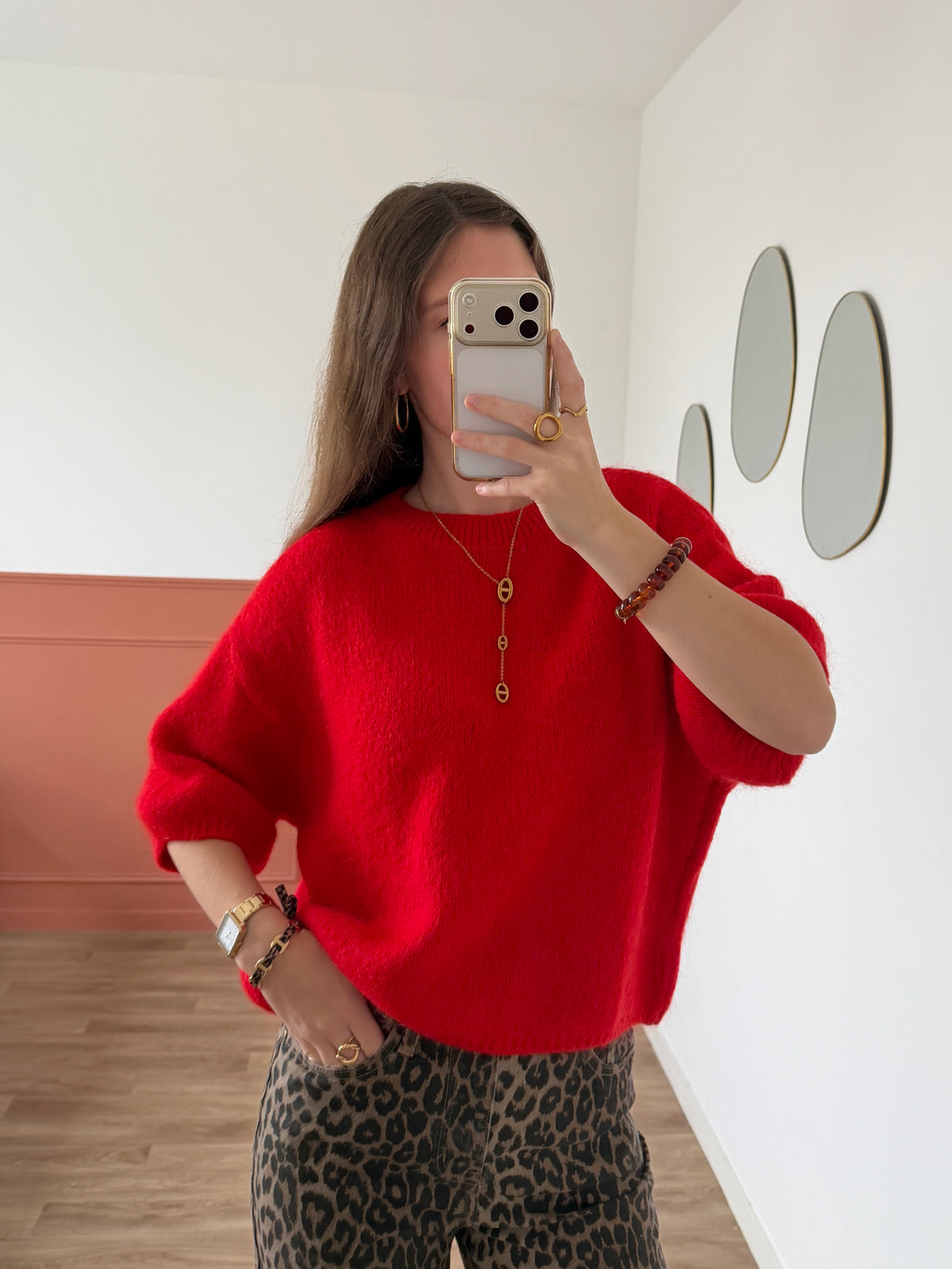 Pull manches courtes LANA rouge