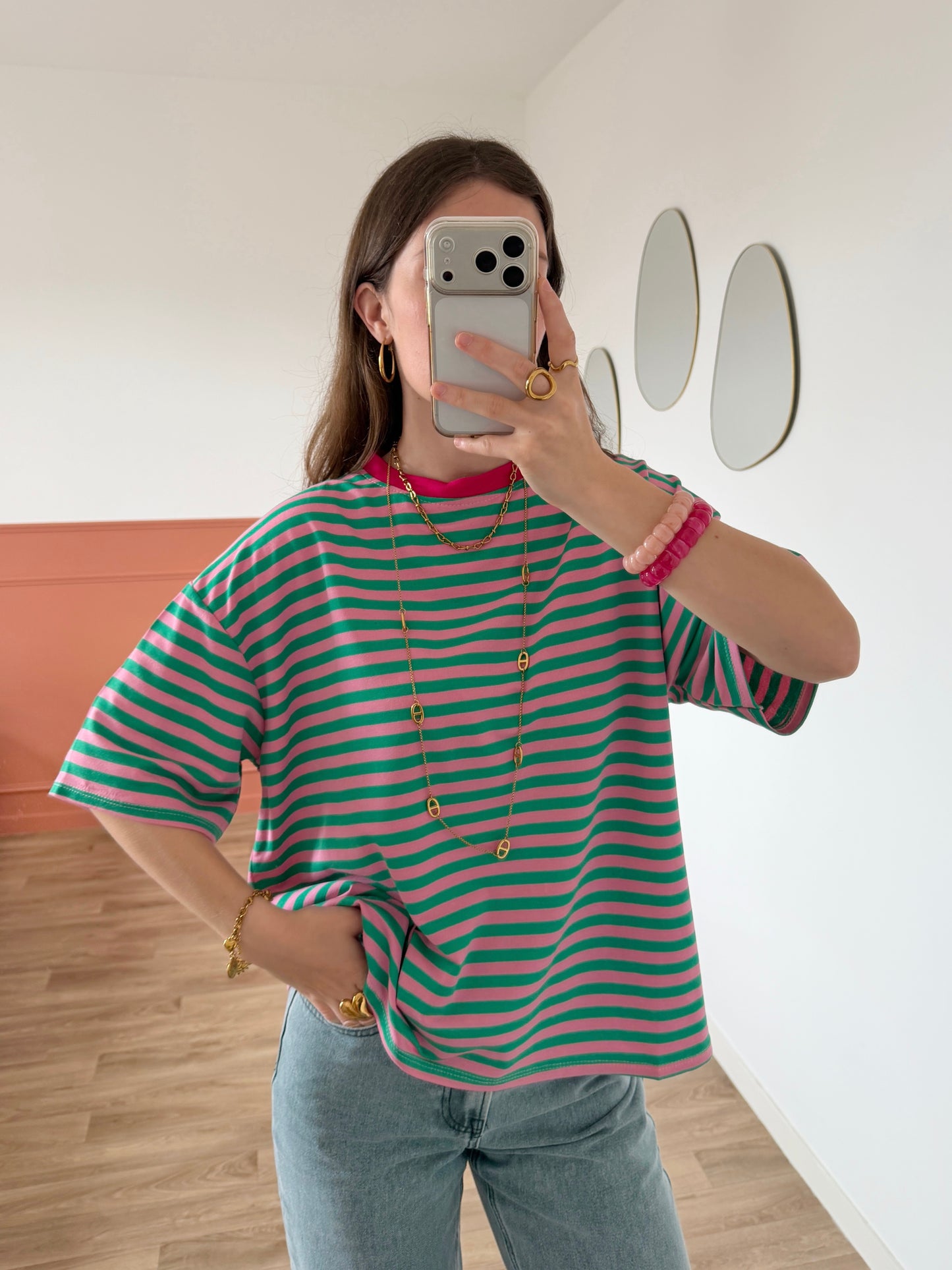 T-shirt AXELLE vert et rose