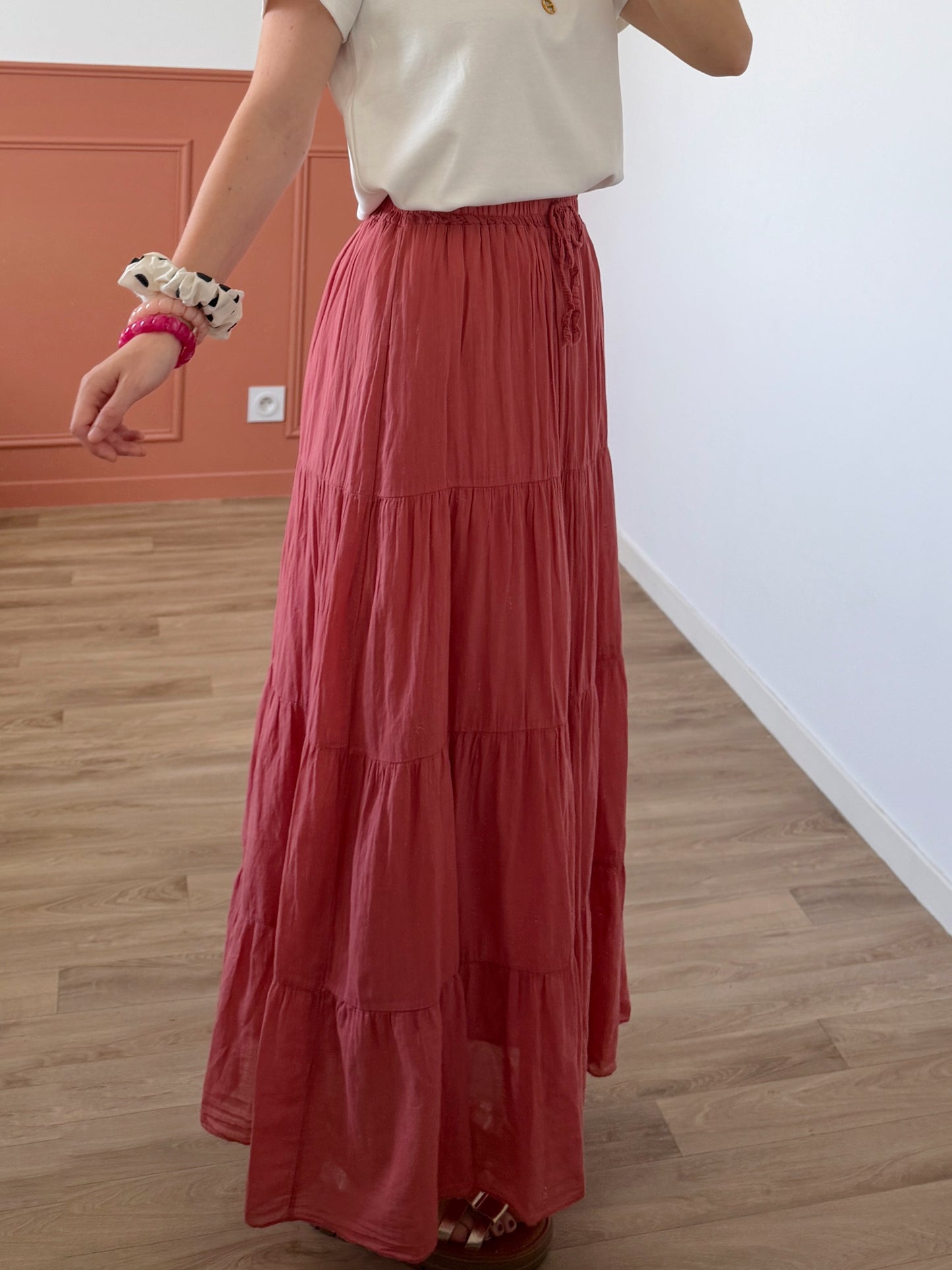Jupe longue MORGANE vieux rose