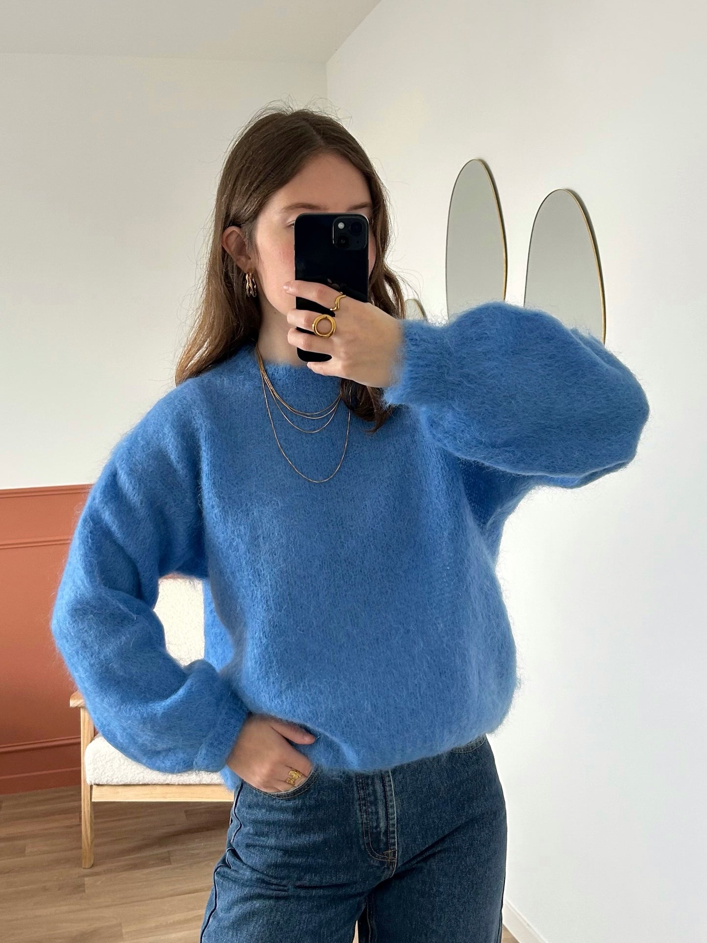 Pull MOHAIR bleu