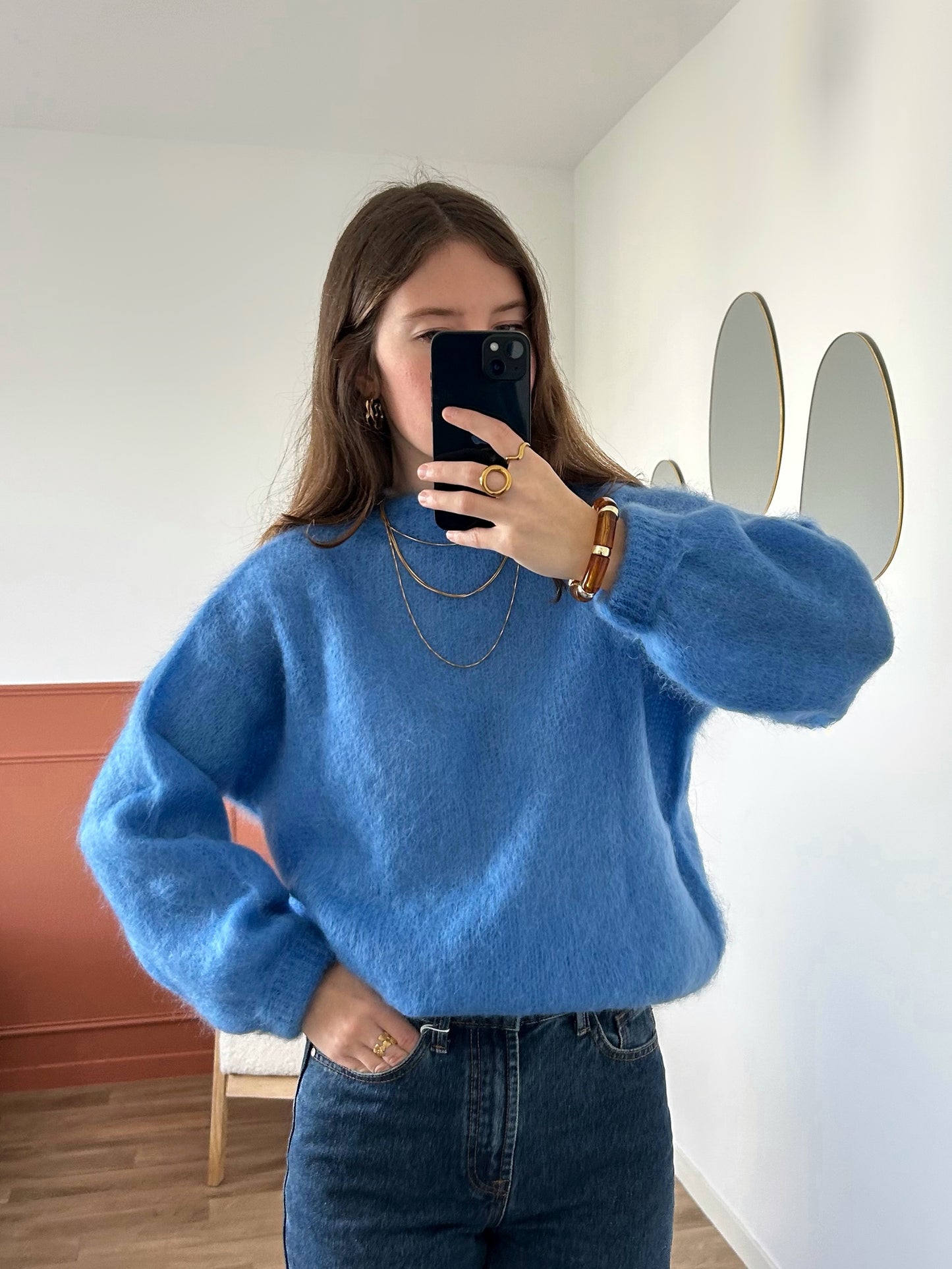 Pull MOHAIR bleu