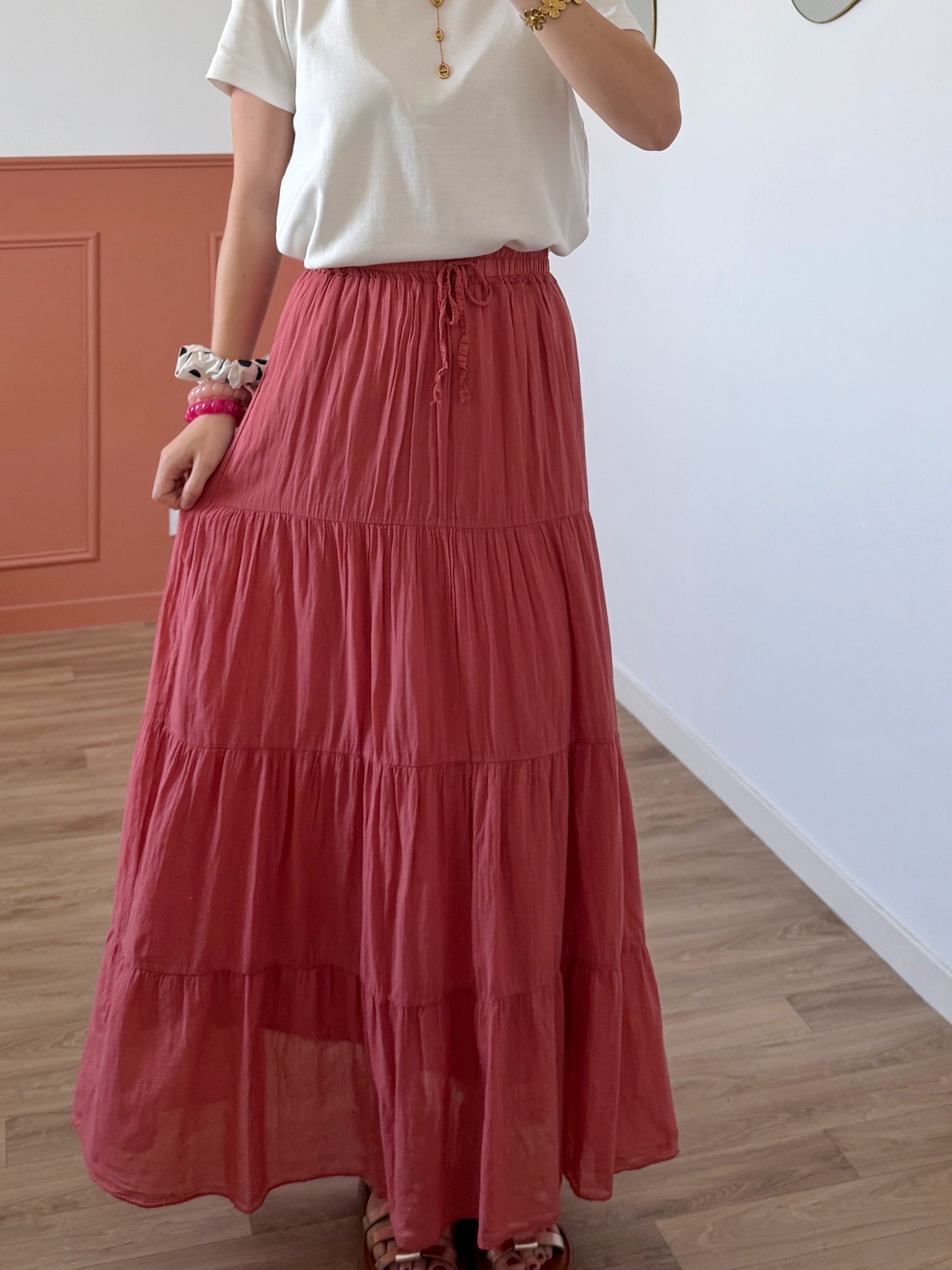 Jupe longue MORGANE vieux rose
