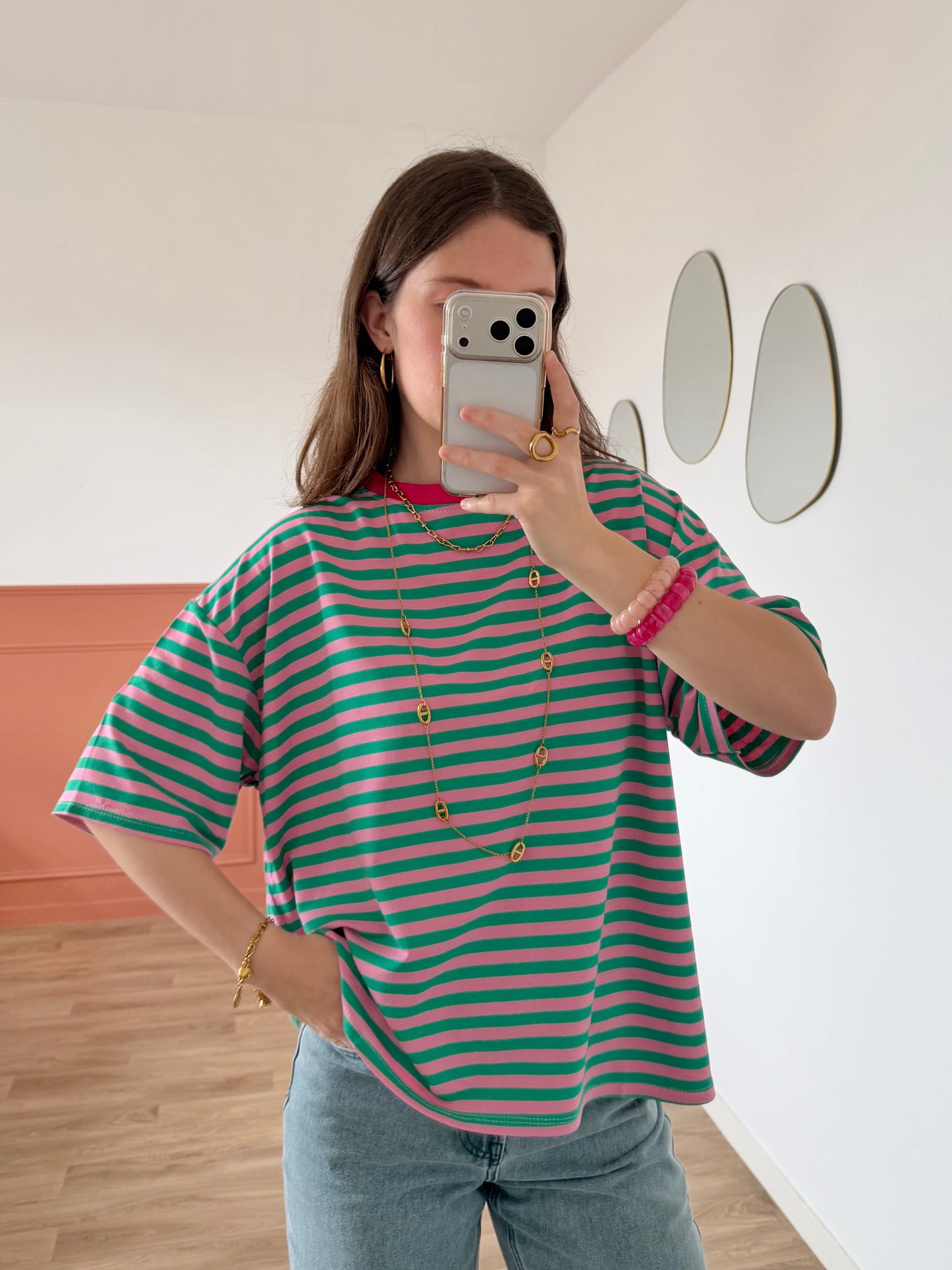 T-shirt AXELLE vert et rose