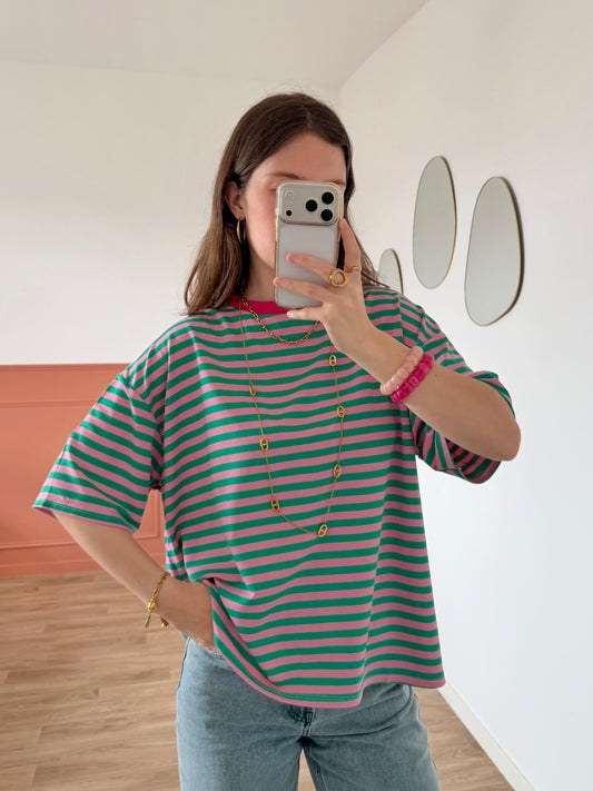T-shirt AXELLE vert et rose