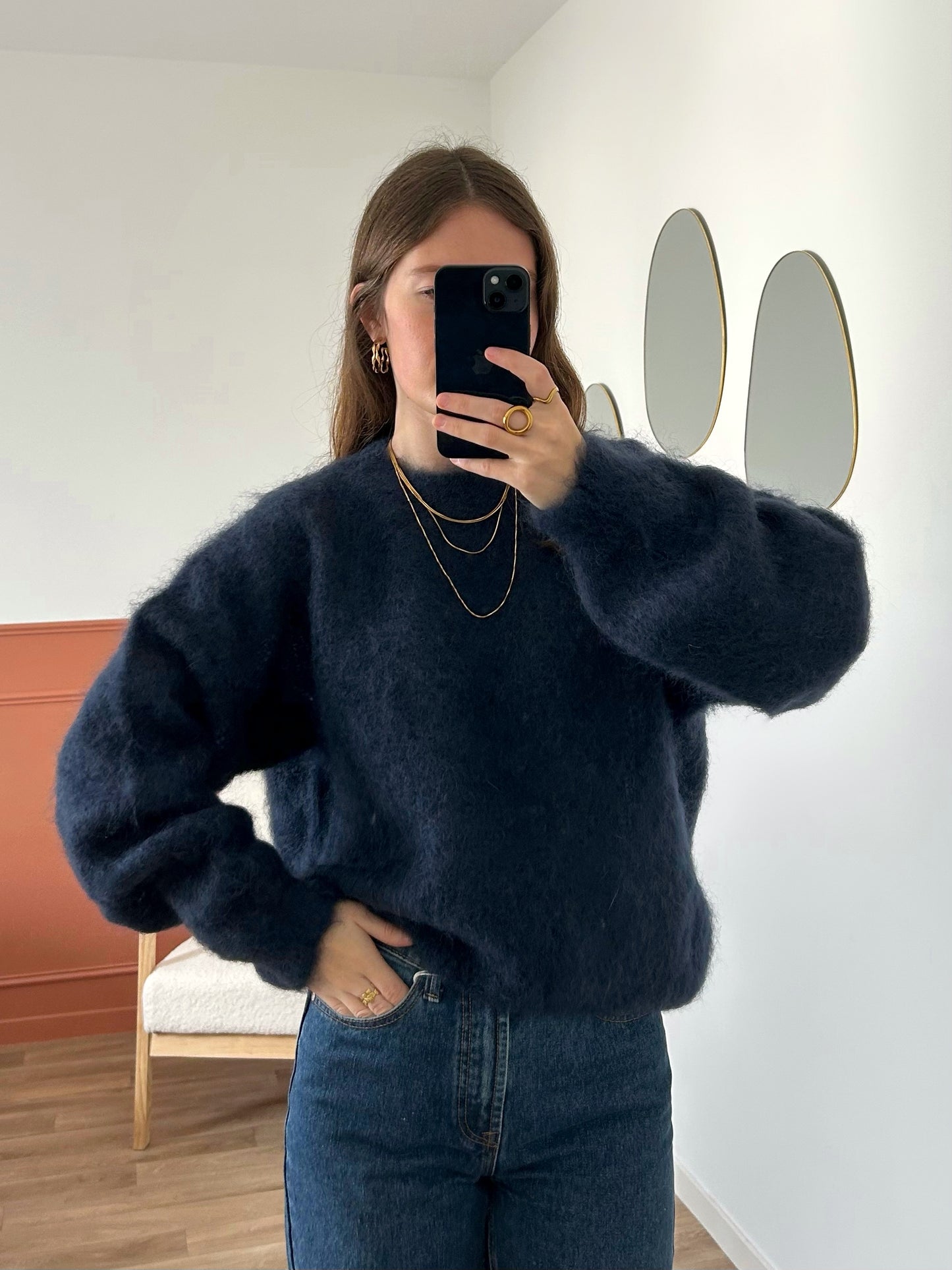 Pull MOHAIR bleu marine