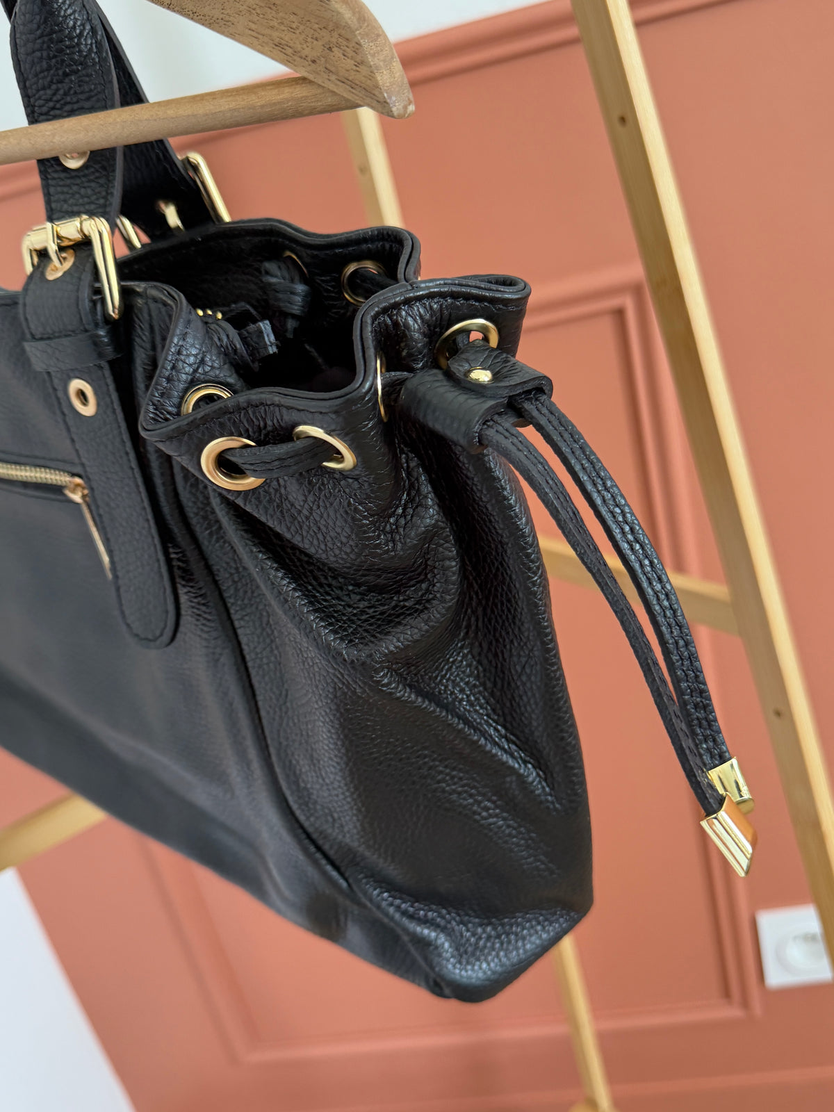 Sac BELLA noir cuir grainé