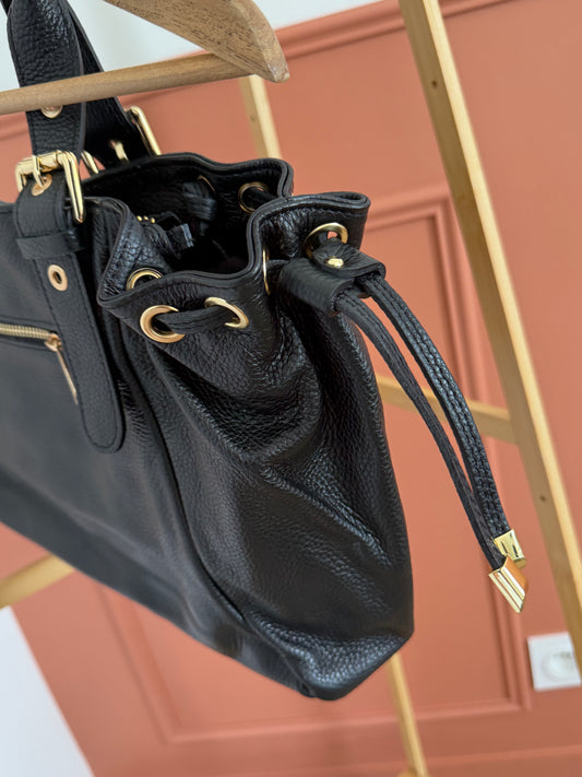 Sac BELLA noir cuir grainé