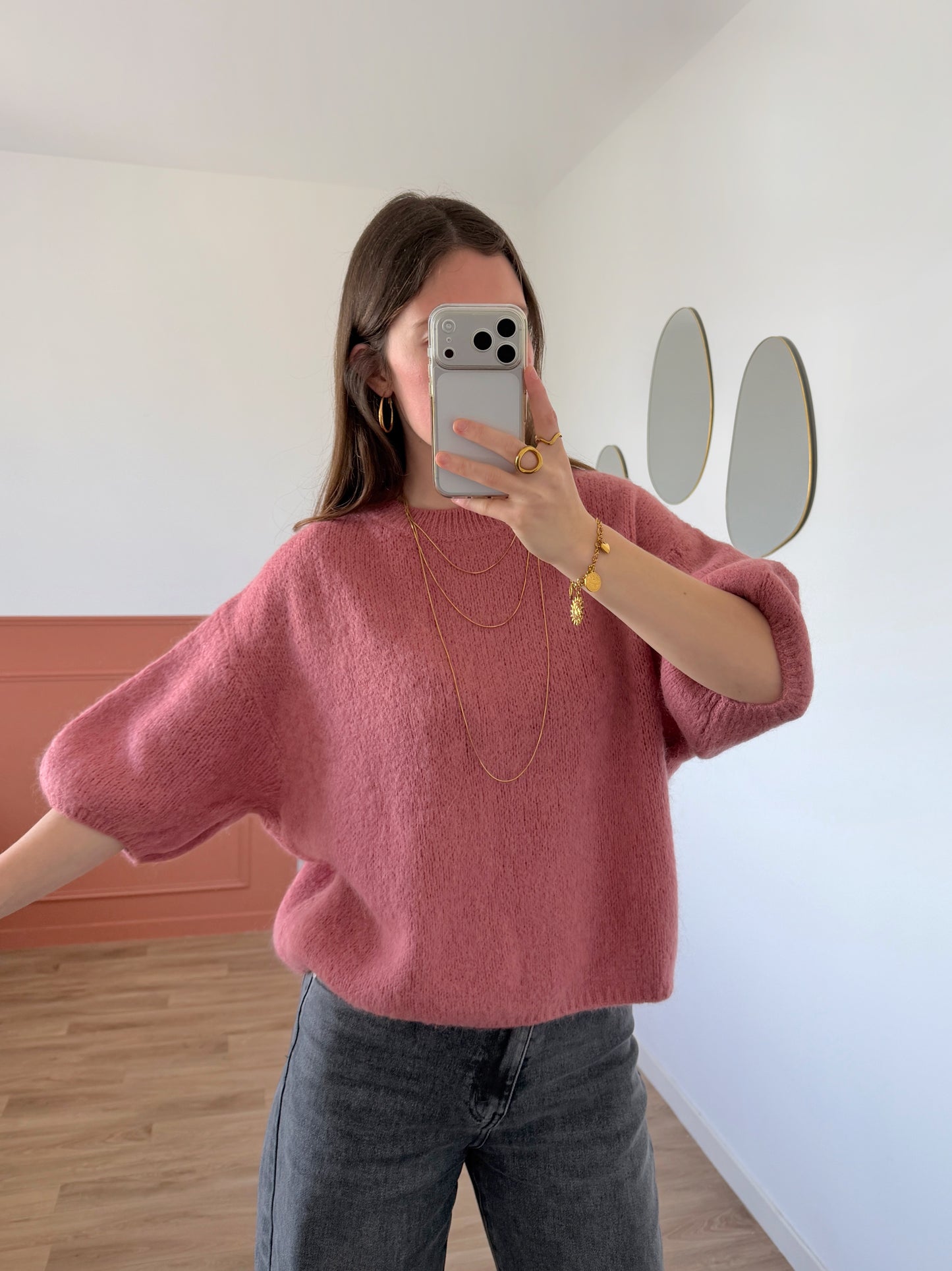 Pull manches courtes LANA vieux rose