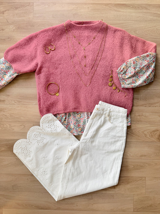 Pull manches courtes LANA vieux rose