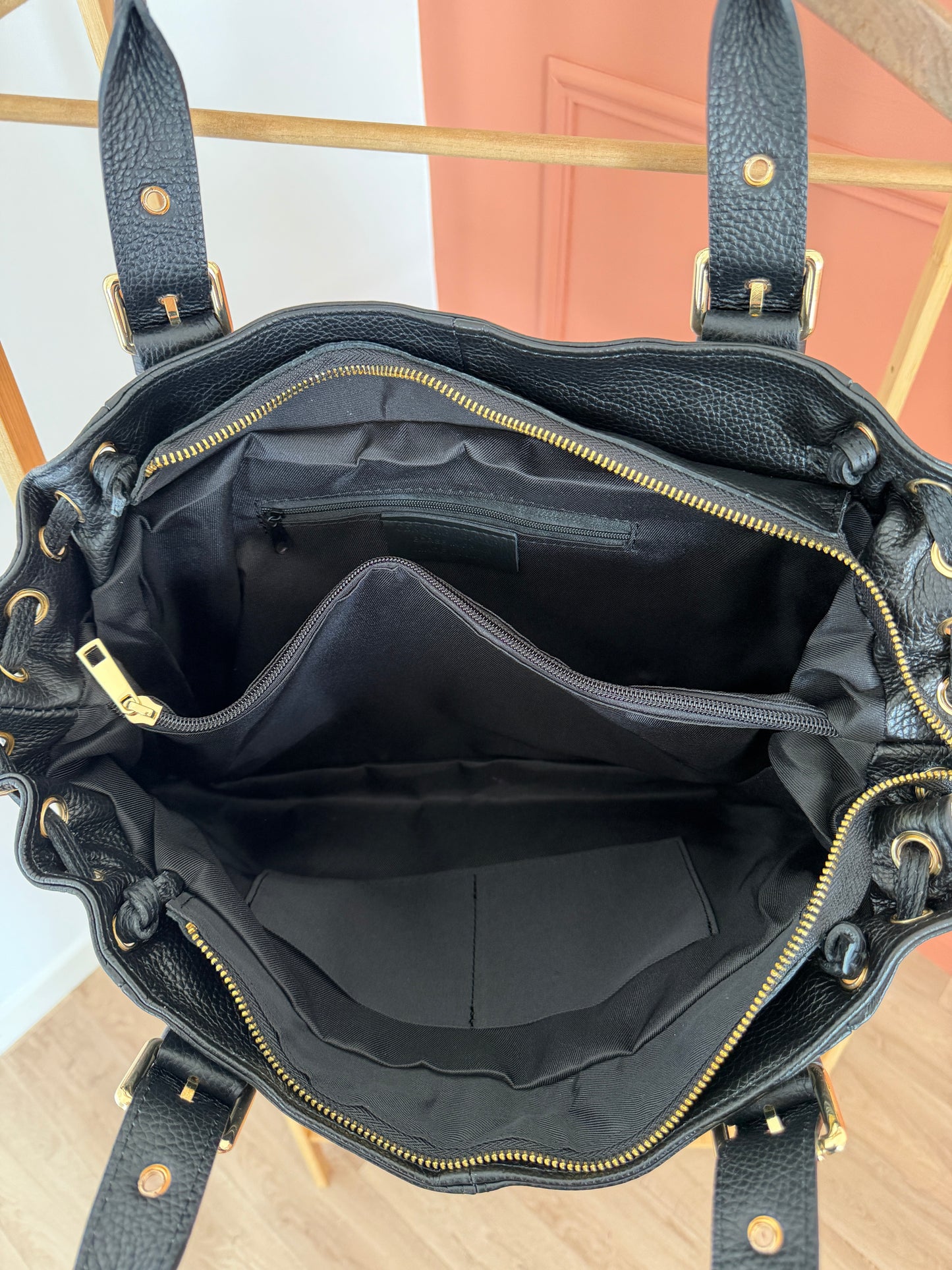 Sac BELLA noir cuir grainé