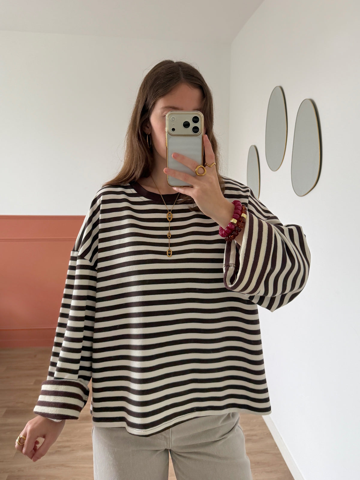 T-shirt BLEUENN marron et blanc