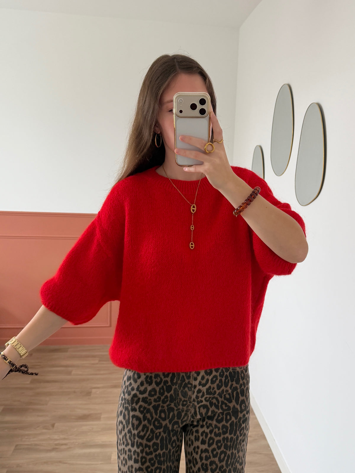 Pull manches courtes LANA rouge