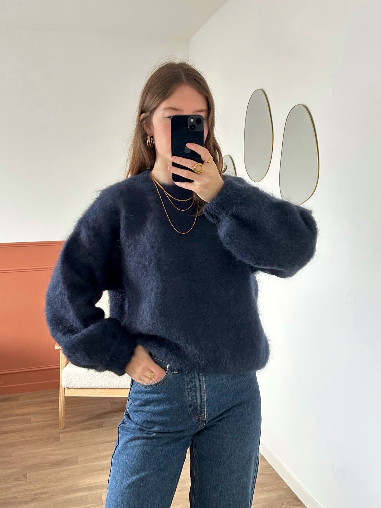 Pull MOHAIR bleu marine