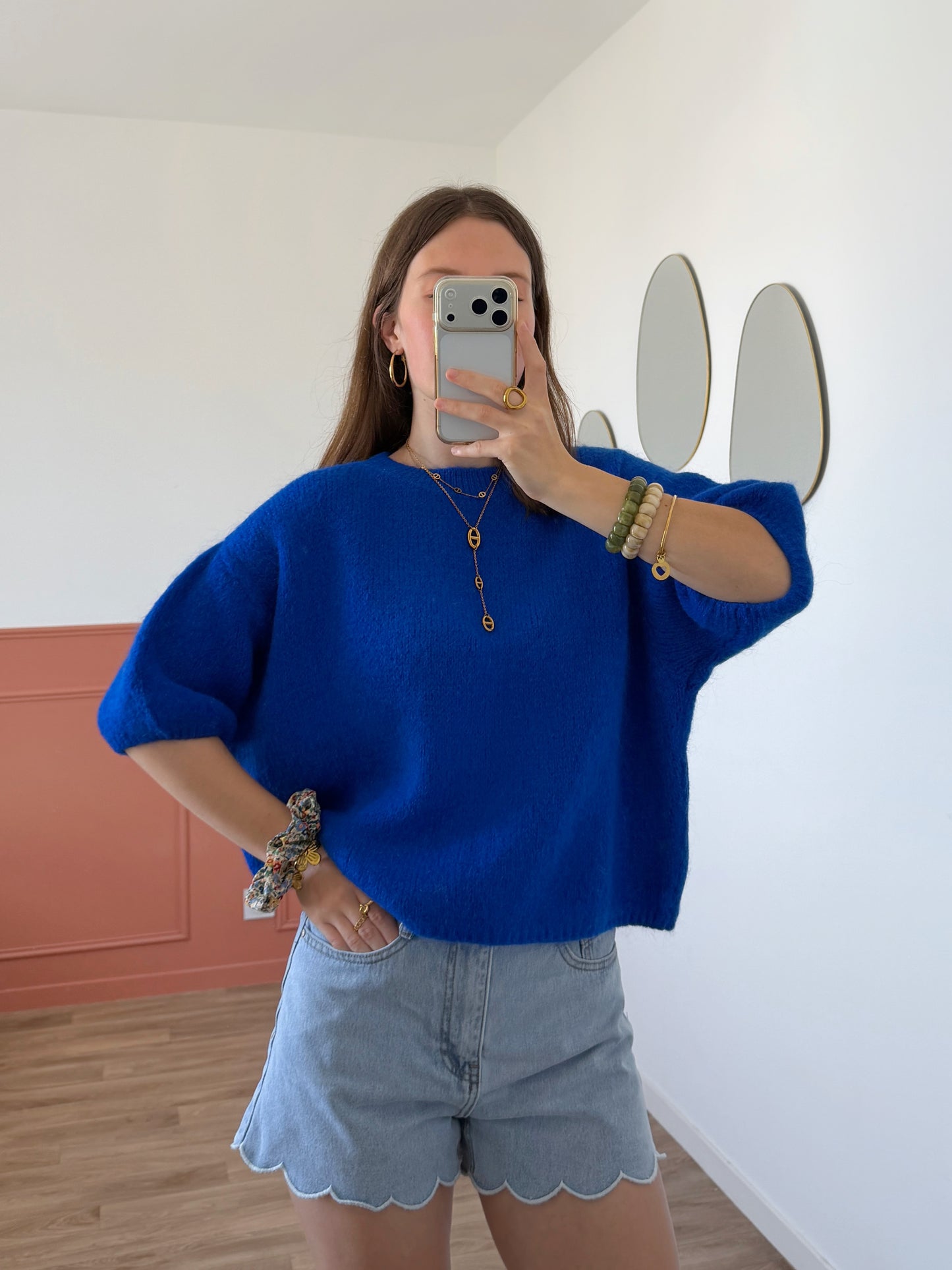 Pull manches courtes LANA bleu électrique