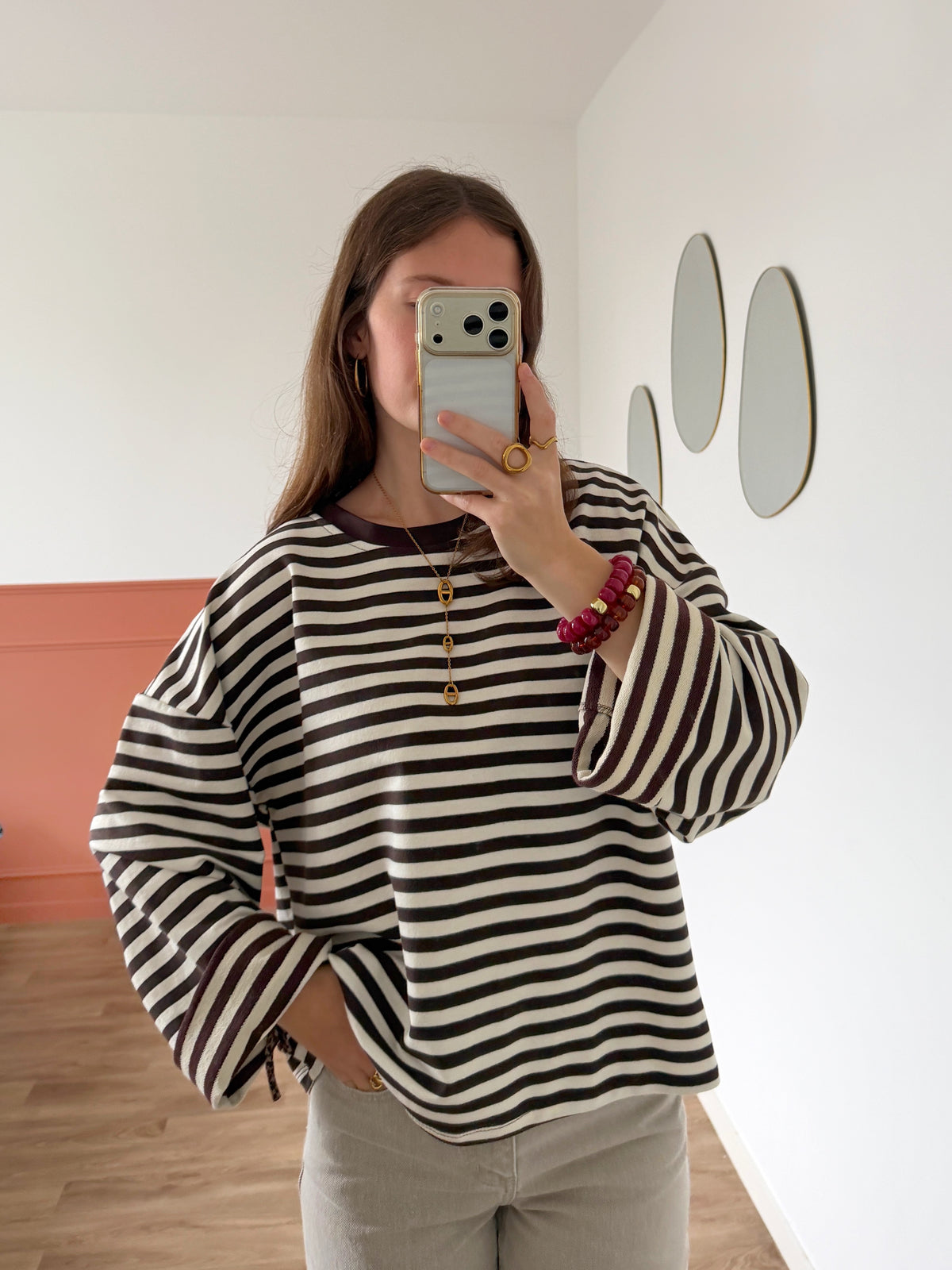 T-shirt BLEUENN marron et blanc