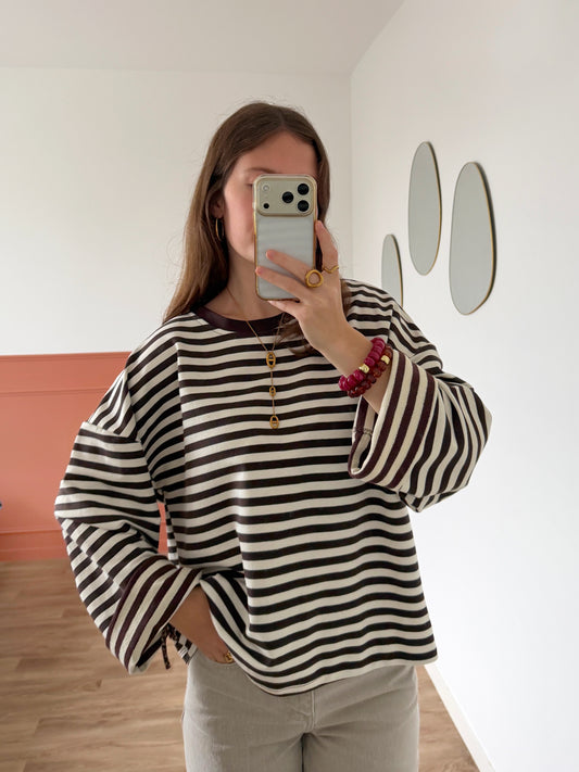 T-shirt BLEUENN marron et blanc