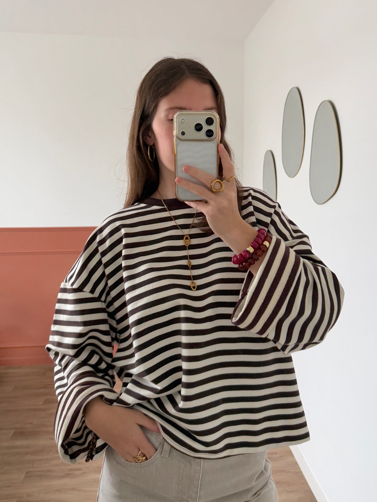 T-shirt BLEUENN marron et blanc