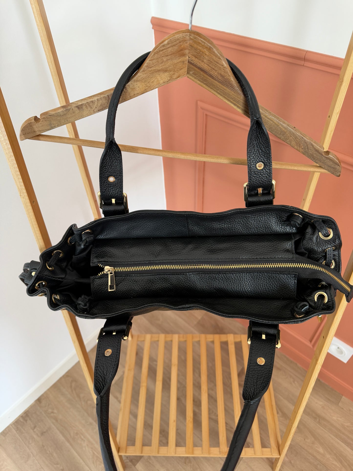Sac BELLA noir cuir grainé