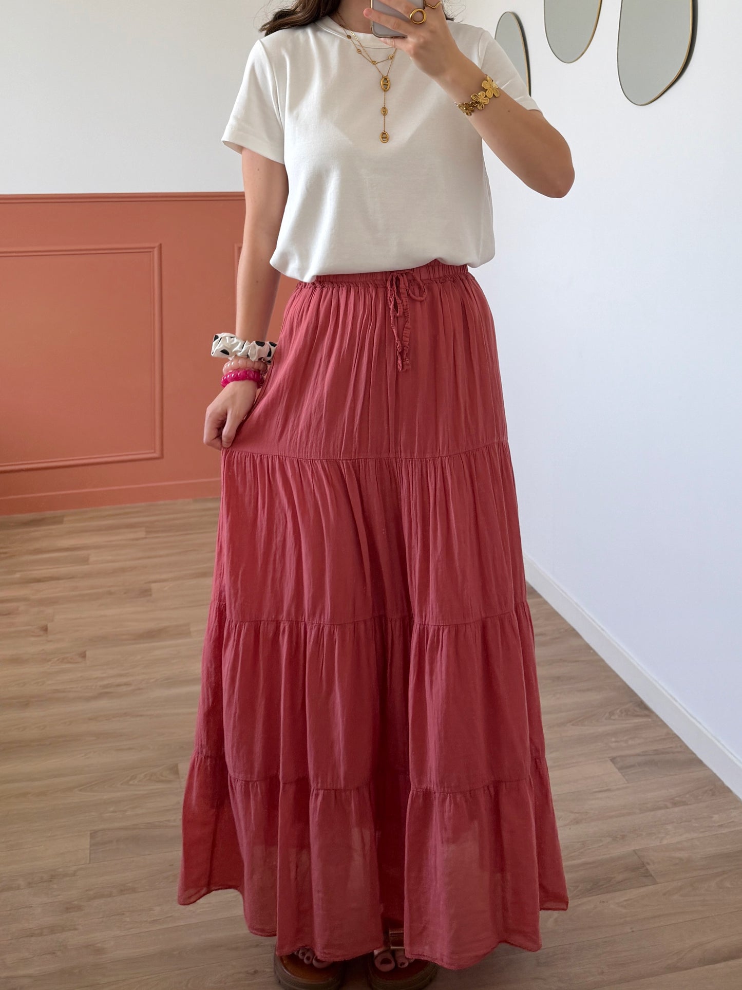 Jupe longue MORGANE vieux rose