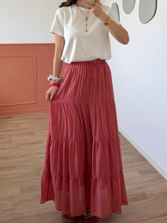 Jupe longue MORGANE vieux rose