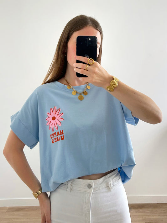 T-shirt HAPPY bleu