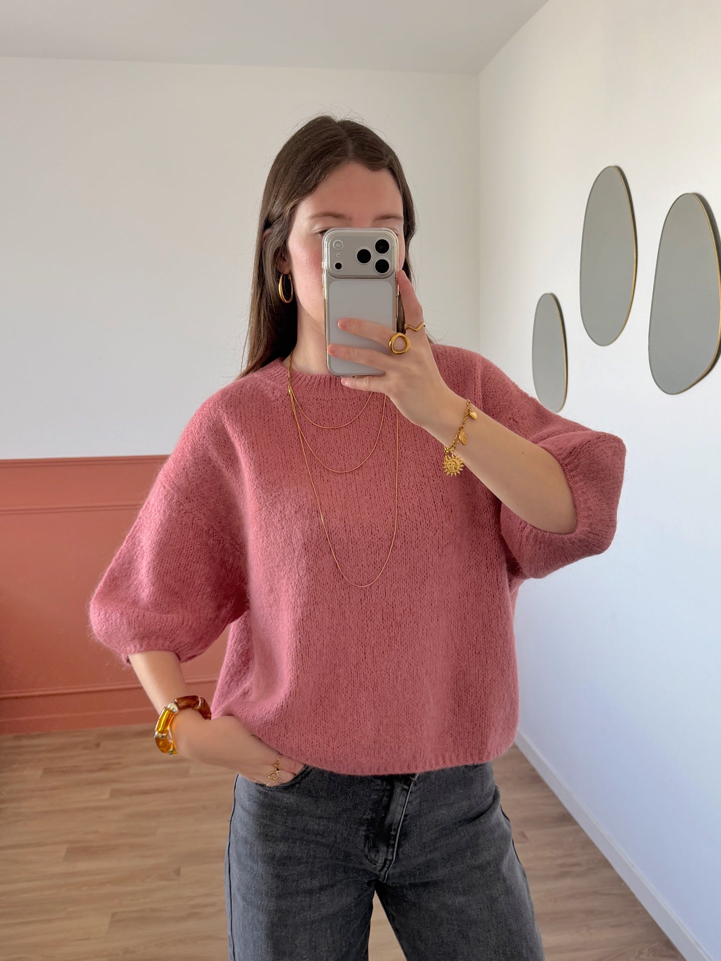 Pull manches courtes LANA vieux rose