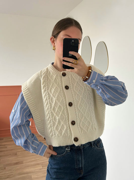Cardigan sans manches LOU crème