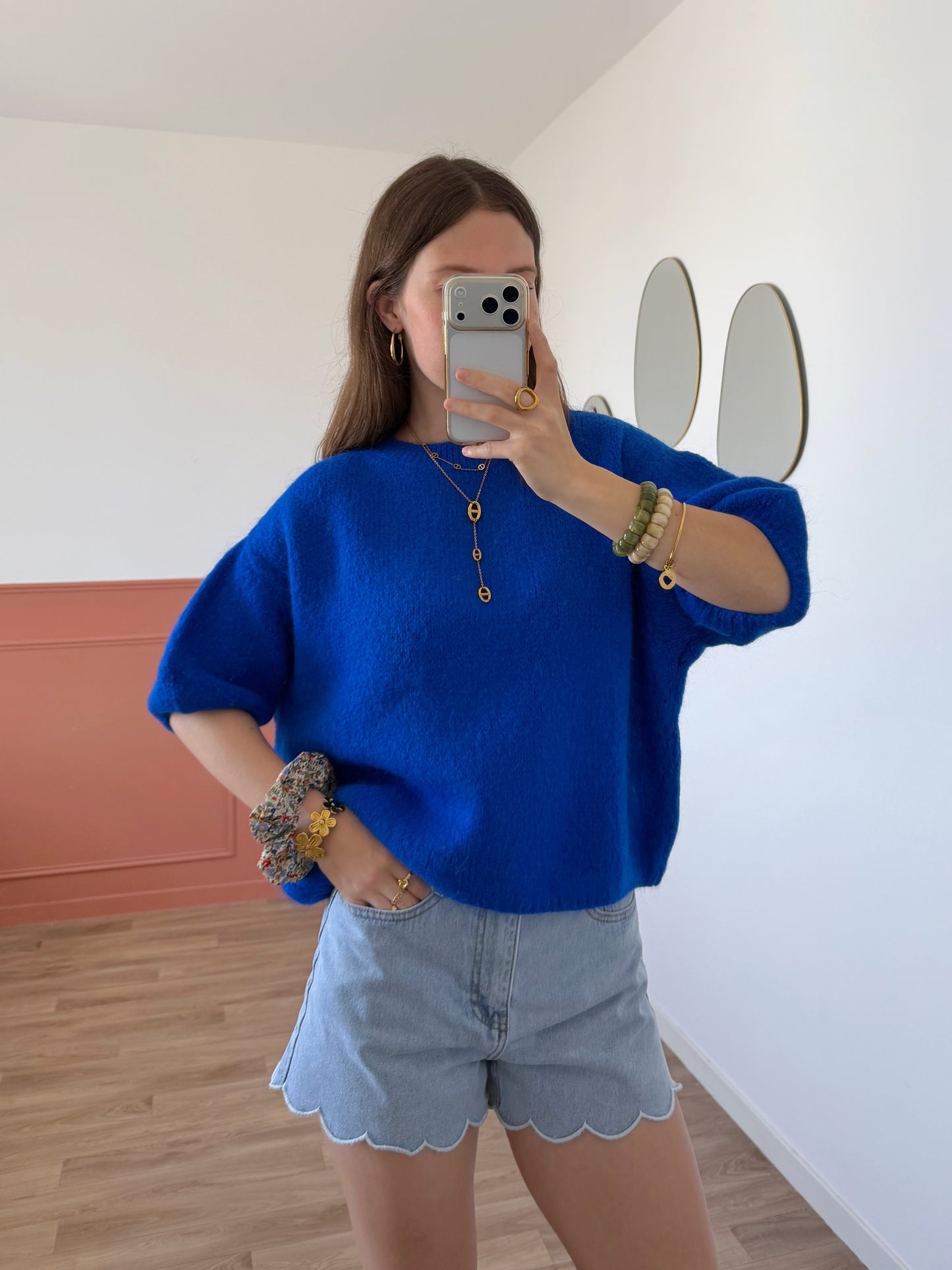 Pull manches courtes LANA bleu électrique