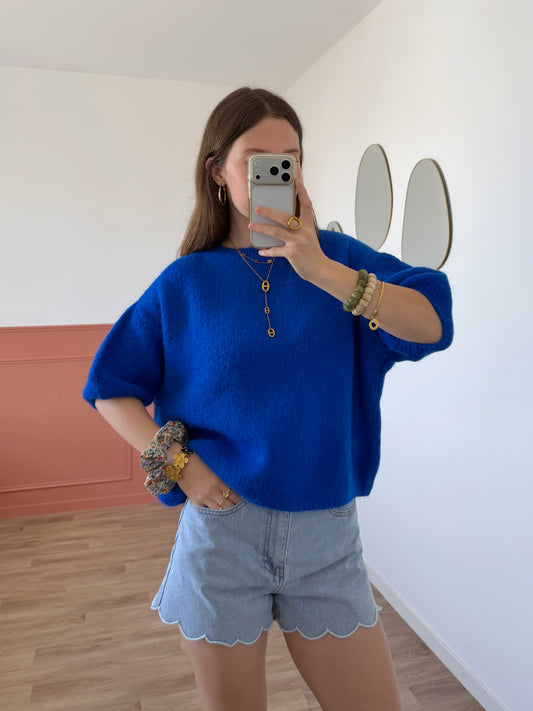 Pull manches courtes LANA bleu électrique