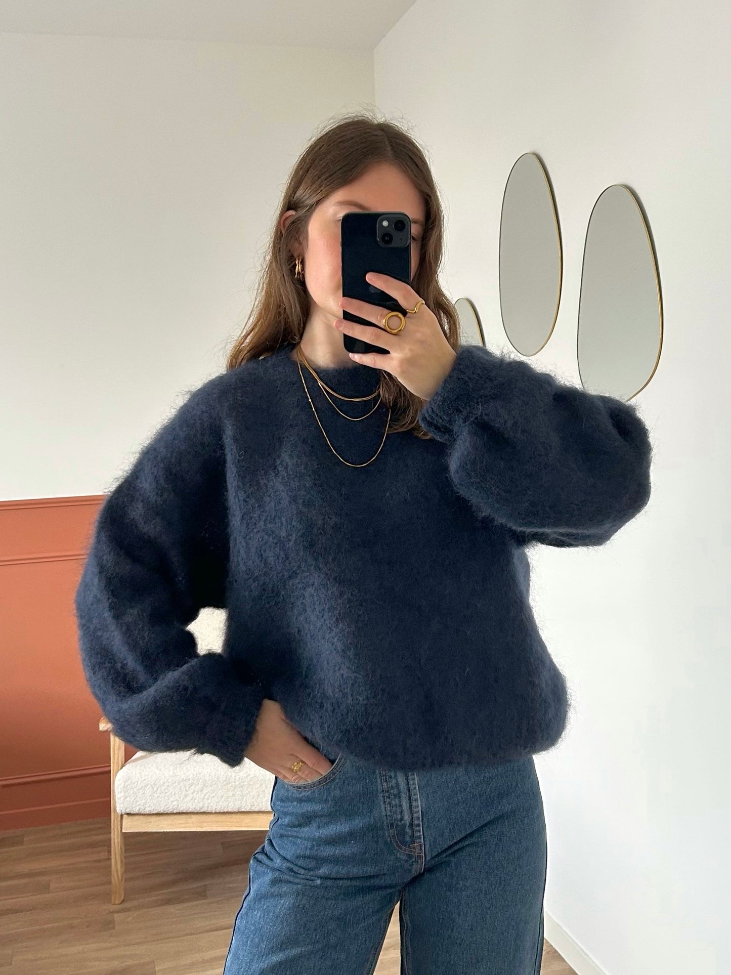 Pull MOHAIR bleu marine