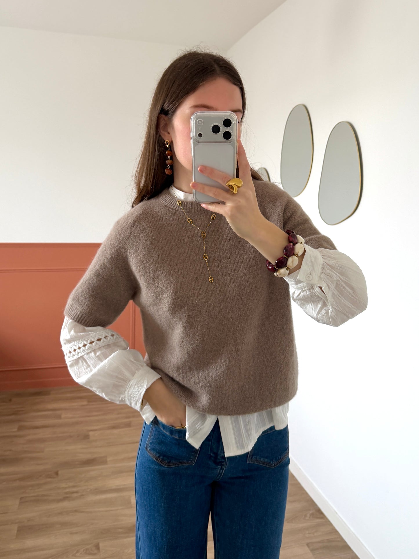 Pull manches courtes AVA marron
