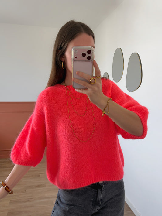 Pull manches courtes LANA corail fluo
